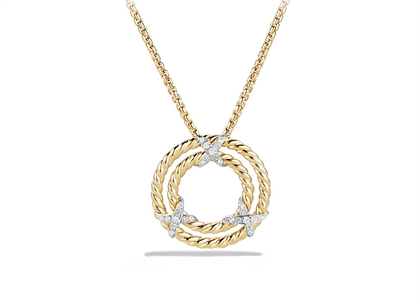 Two Tone Plated CZ Studded Round Twisted Wire Pendant